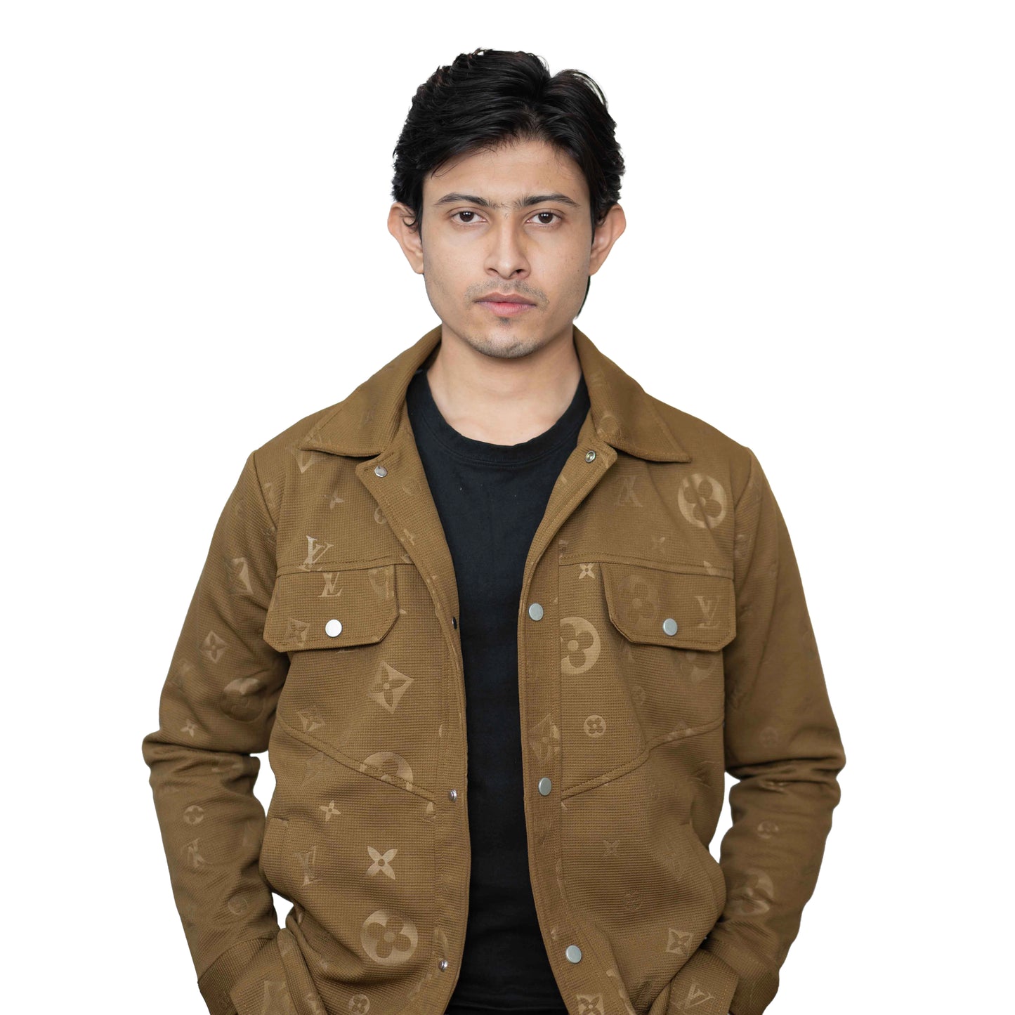 Men’s Allover Jacquard Shacket in Brown – Vintage Casual Style