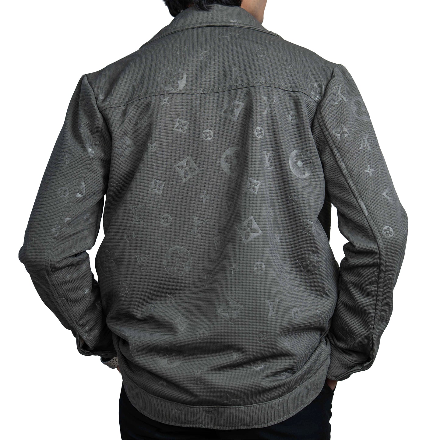 Men’s Slate dark khaki Vintage Allover Jacquard Cotton Shacket