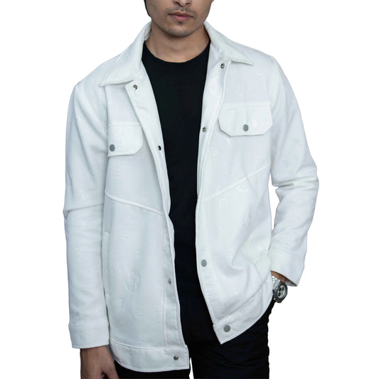 Men’s Allover Jacquard Shacket in White – Vintage Casual Style