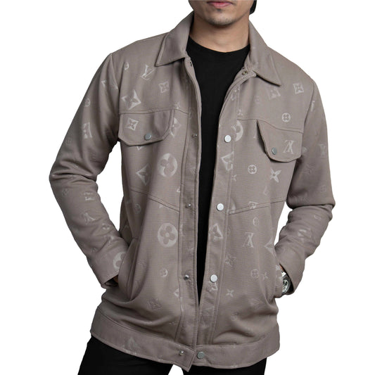 Men’s Taupe Vintage Allover Jacquard Cotton Shacket