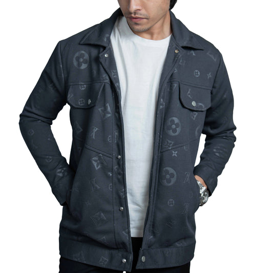Men’s Charcoal Vintage Allover Jacquard Cotton Shacket
