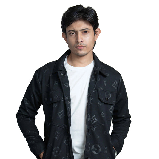 Men’s Black Vintage Allover Jacquard Cotton Shacket