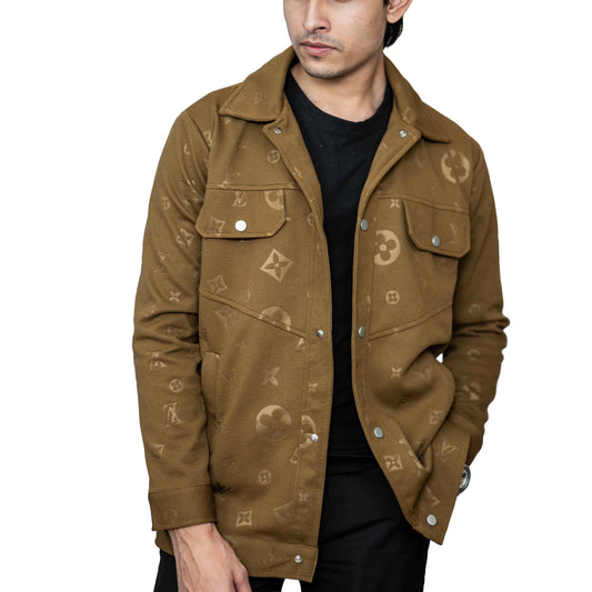 Men’s Allover Jacquard Shacket in Brown – Vintage Casual Style