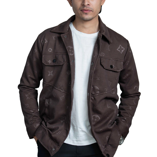 Men’s Coffee Vintage Allover Jacquard Cotton Shacket