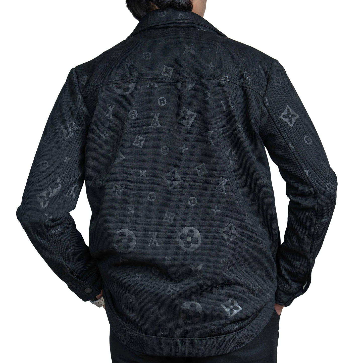 Men’s Black Vintage Allover Jacquard Cotton Shacket
