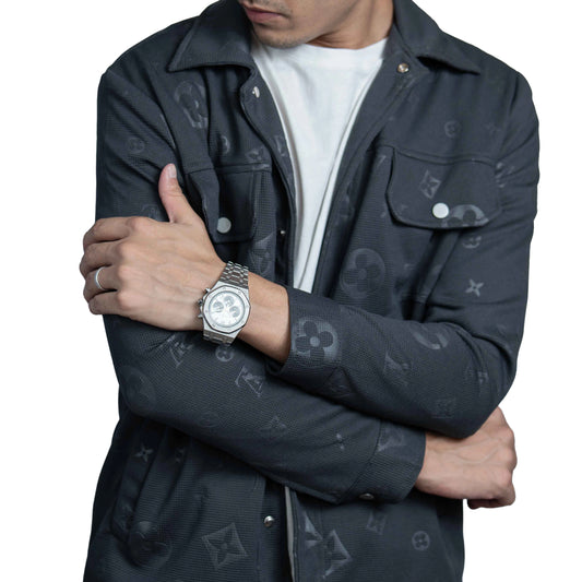 Men’s Charcoal Vintage Allover Jacquard Cotton Shacket