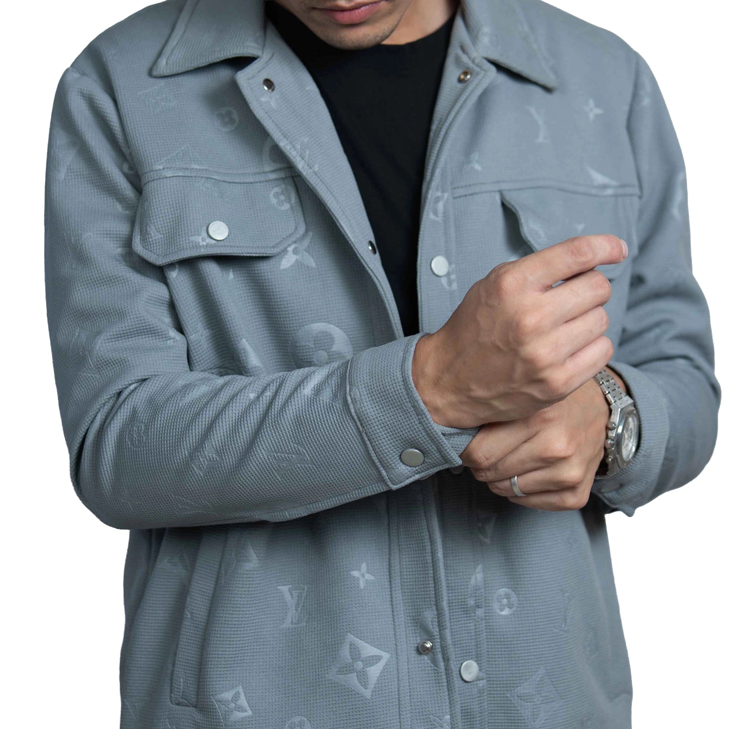 Men’s Slate Grey Vintage Allover Jacquard Cotton Shacket