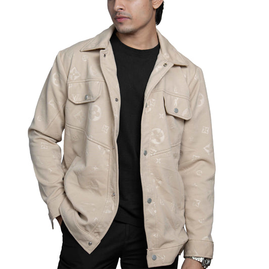 Men’s Dark Olive Vintage Allover Jacquard Cotton Shacket