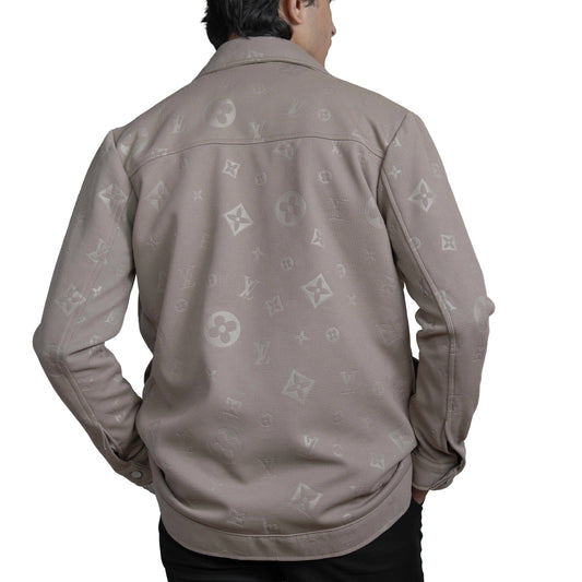 Men’s Taupe Vintage Allover Jacquard Cotton Shacket