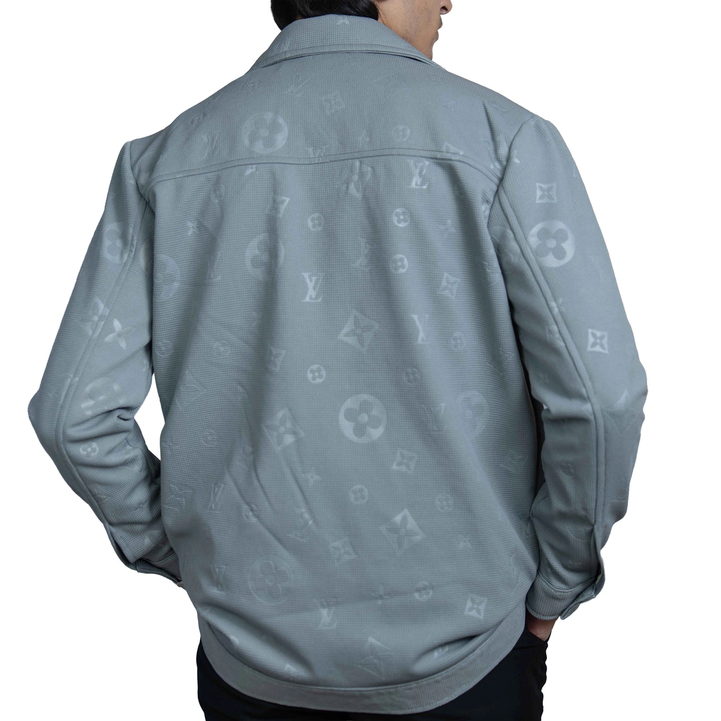 Men’s Slate Grey Vintage Allover Jacquard Cotton Shacket