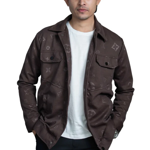 Men’s Coffee Vintage Allover Jacquard Cotton Shacket