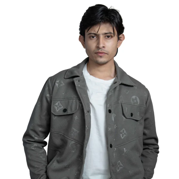 Men’s Slate dark khaki Vintage Allover Jacquard Cotton Shacket