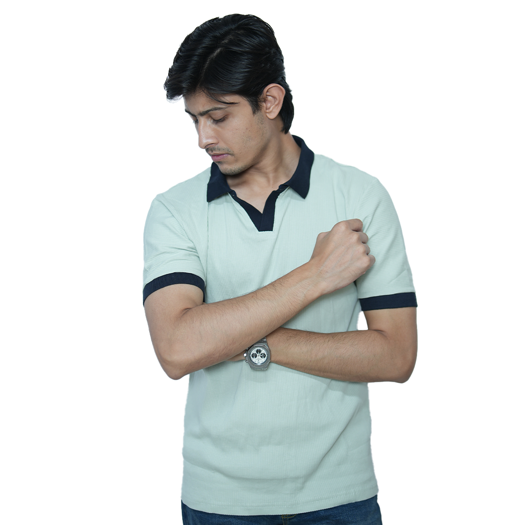 Men’s Casual Mint Polo Shirt – Contrast Collar Style - Image 3