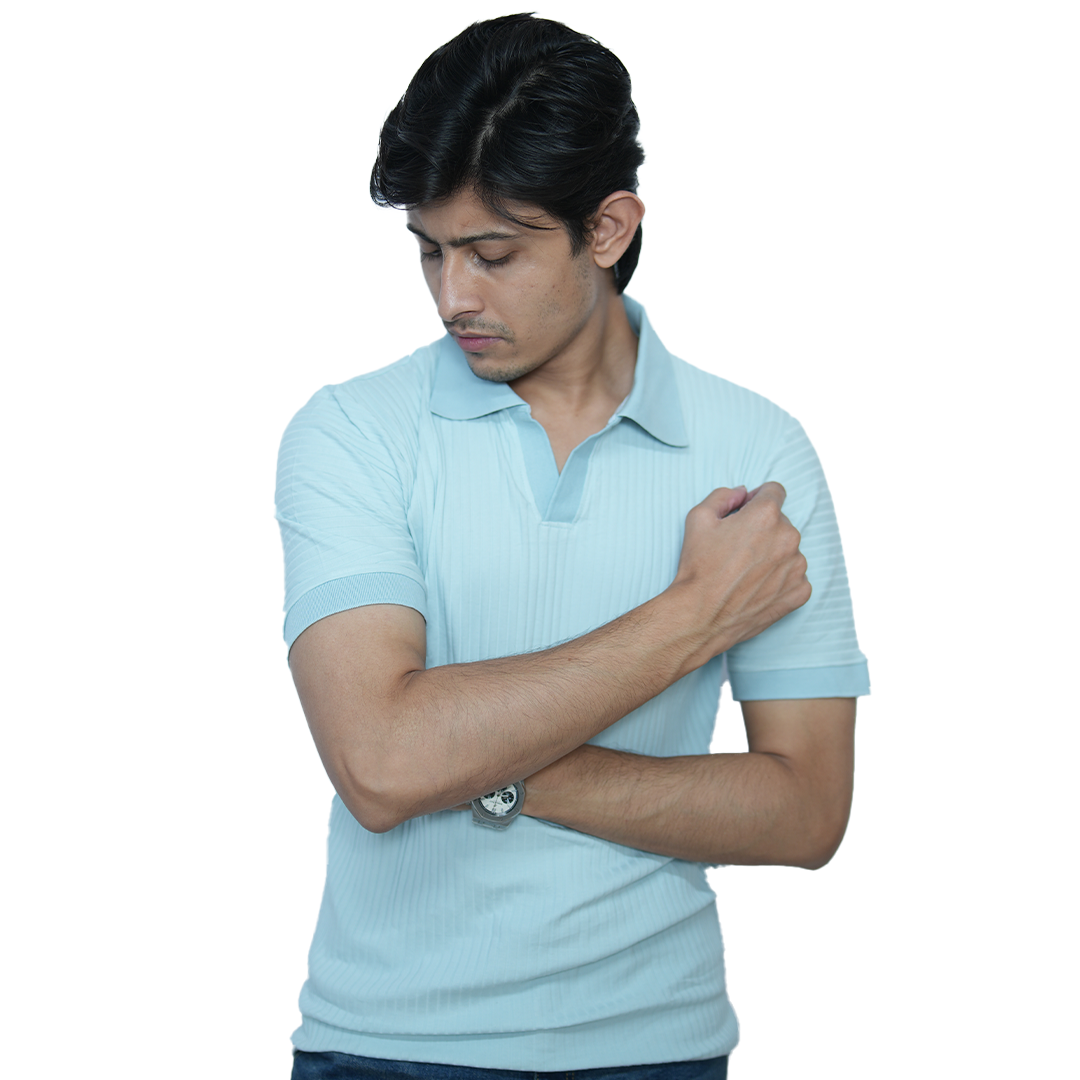 Sky Blue Textured Polo Shirt for Men – Slim Fit Casual Summer Tee - Image 2
