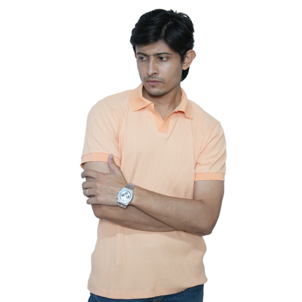 Peach Textured Polo Shirt for Men – Slim Fit Casual Summer Tee