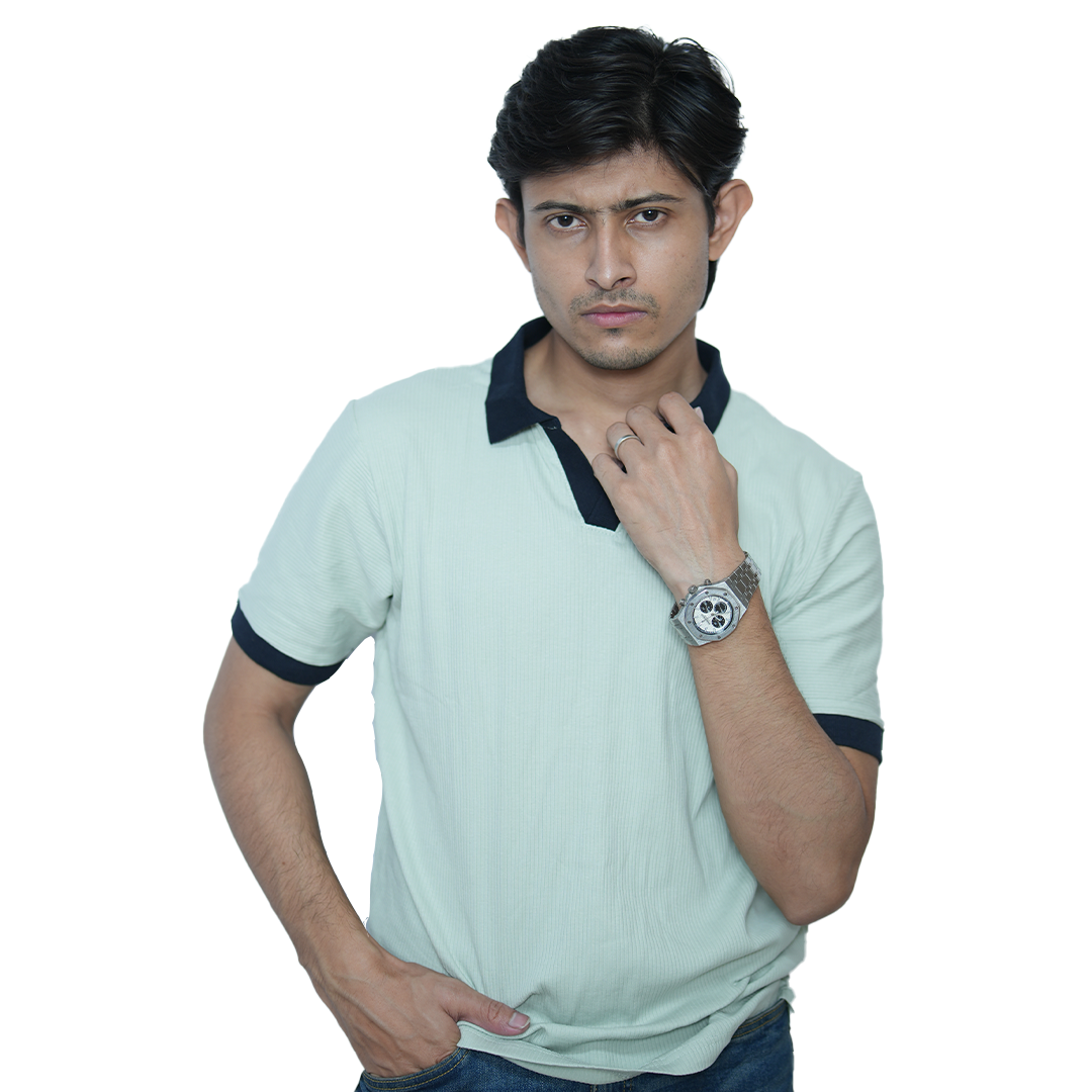Men’s Casual Mint Polo Shirt – Contrast Collar Style - Image 2