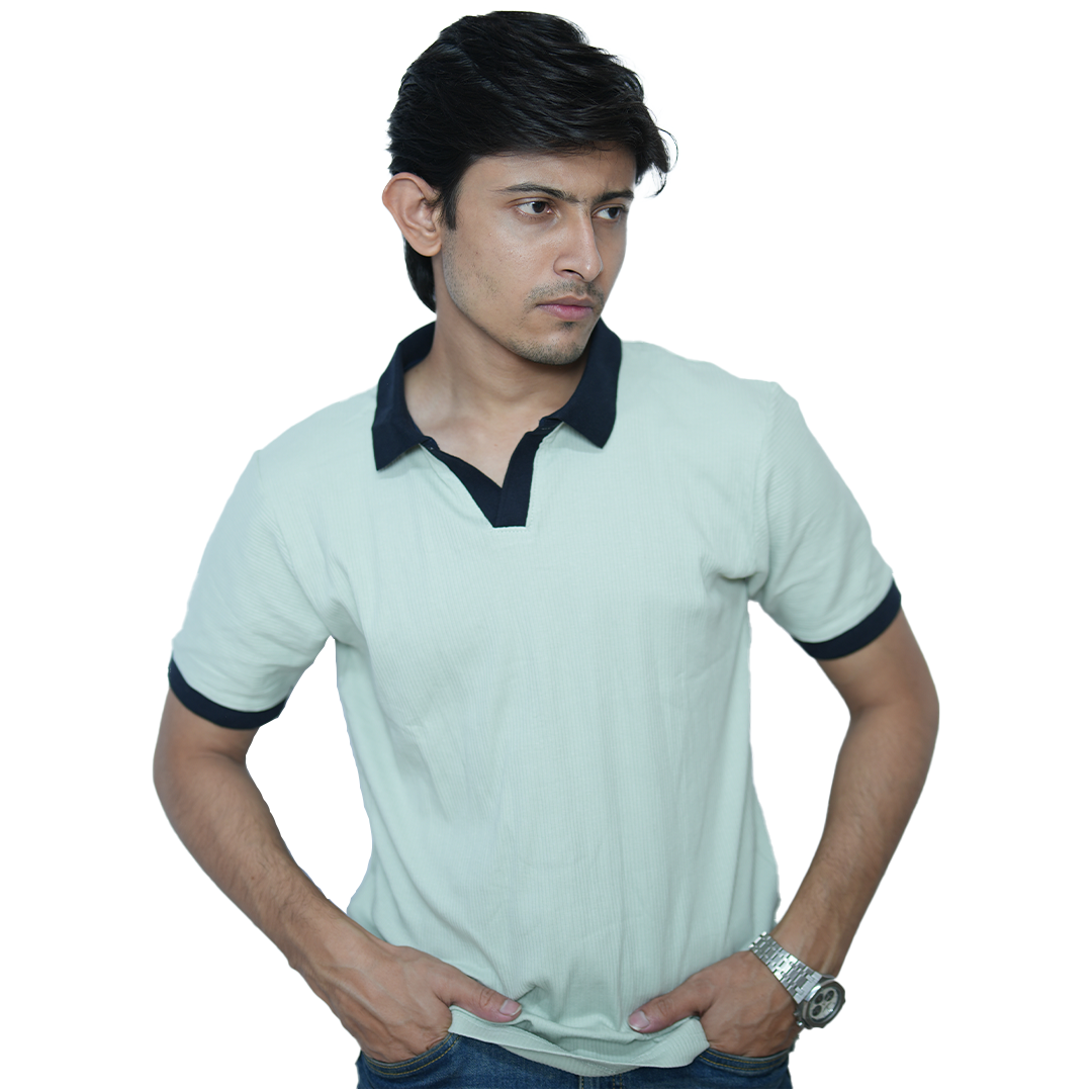 Men’s Casual Mint Polo Shirt – Contrast Collar Style