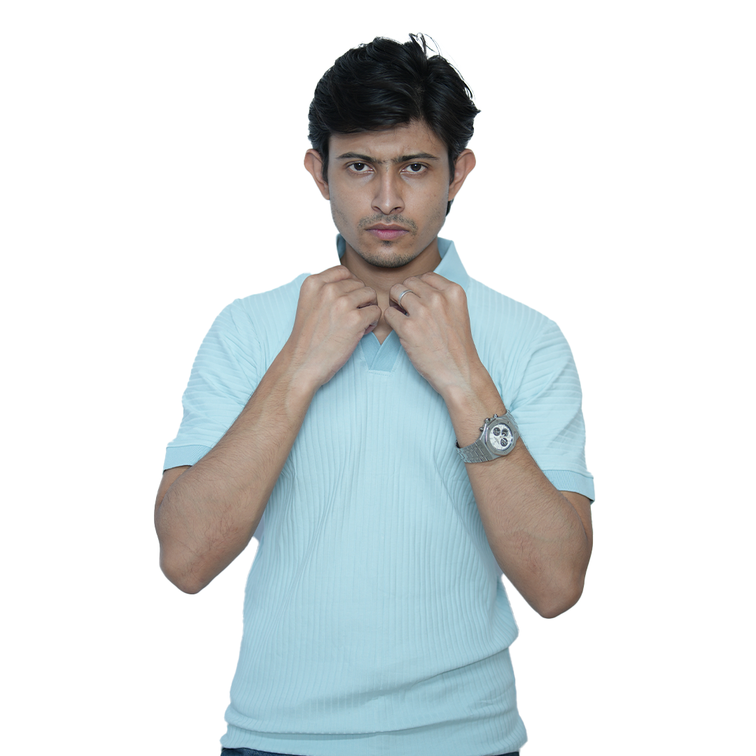 Sky Blue Textured Polo Shirt for Men – Slim Fit Casual Summer Tee - Image 3